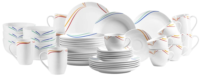 Domestic by Mäser, Ciliana Series, 42 Piece Combi Set for 6 People, Flat, Deep and Dessert Plates, Bowls, Coffee Cups, Large Mugs and Saucers