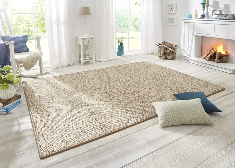 BT Carpet Wolly Rug - Living Room Rug Flat Weave Short Pile Wool Look Wool Skandi Look Dining Room Living Room Children's Room Bedroom - Cream, 160 x 240 cm