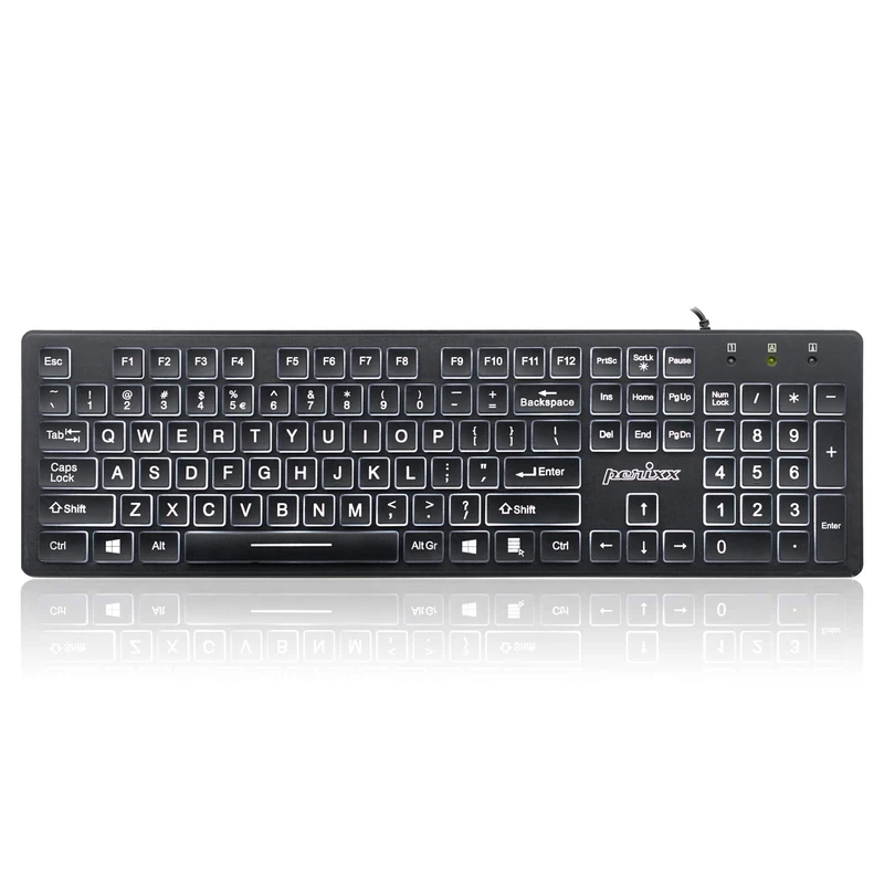 perixx PERIBOARD-317 Wired Backlit USB Keyboard, Big Print Letter with White Illuminated LED, US English Layout