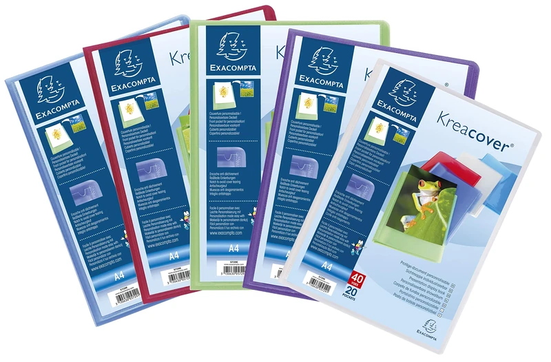 Exacompta - Ref 5729E - Kreacover Collection - Semi-Rigid Opaque PP Display Book - 240 x 320mm in Size, Suitable for A4 Documents, 20 Pockets - Assorted Colours (Pack of 20)