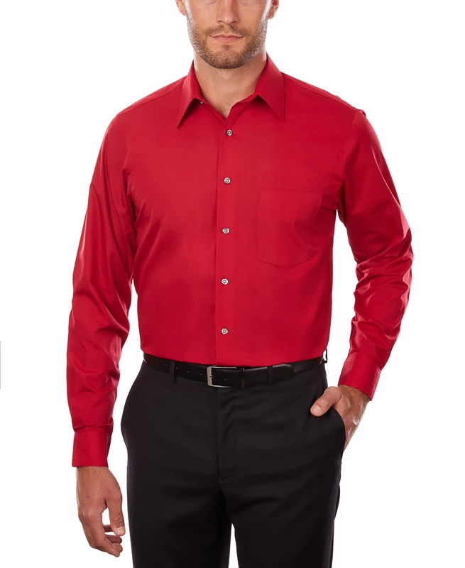 Van Heusen Men's Dress Shirt Regular Fit Poplin Solid, Flame, 17" Neck 34"-35" Sleeve