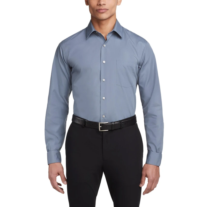 Van Heusen Men's Dress Shirt Fitted Poplin Solid, Grey, 15.5" Neck 36"-37" Sleeve