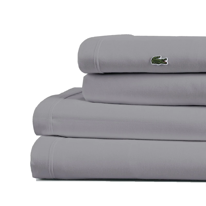 Lacoste Percale Solid Sheet, Sleet, California King