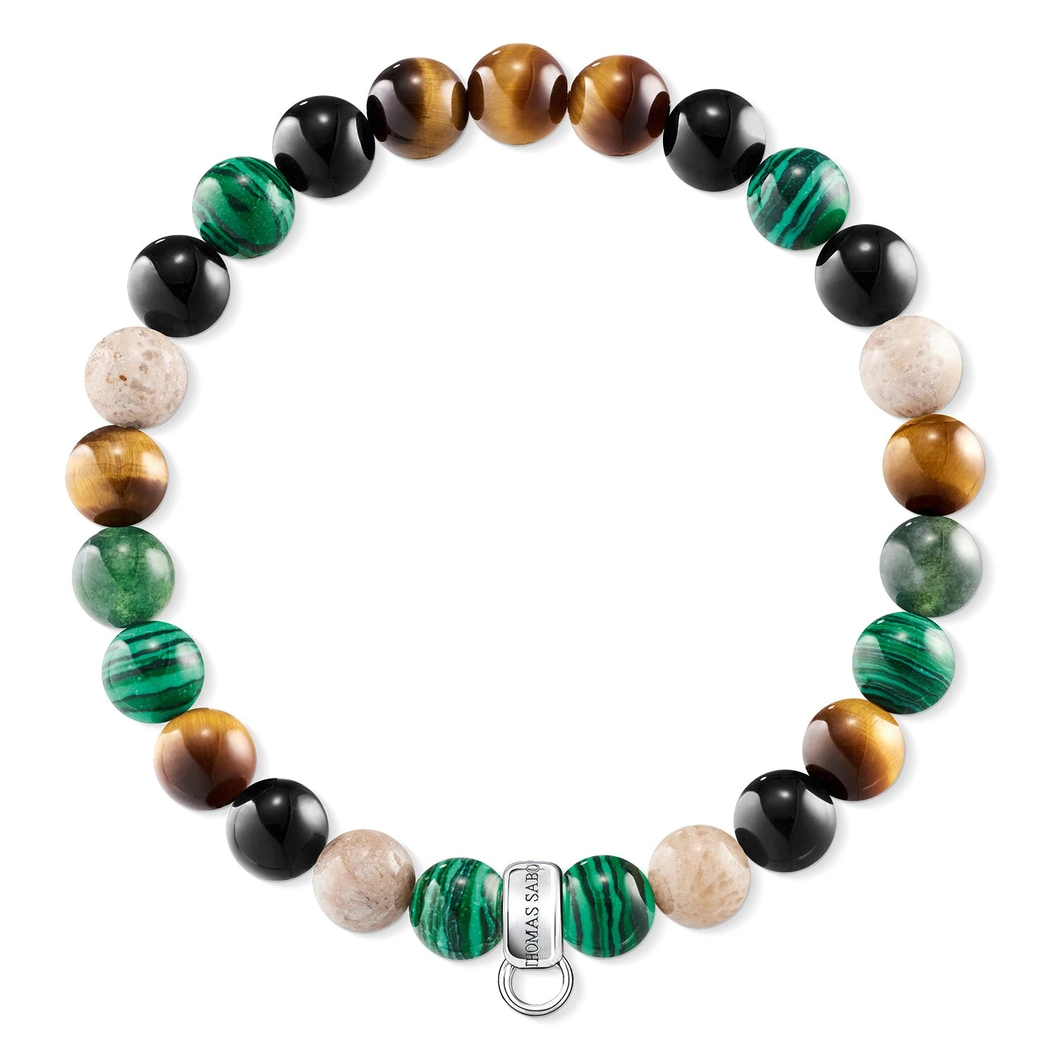 Thomas Sabo Women Charm Bracelet Tiger Eye Malachite Jasper 925 Sterling Silver X0217-947-7