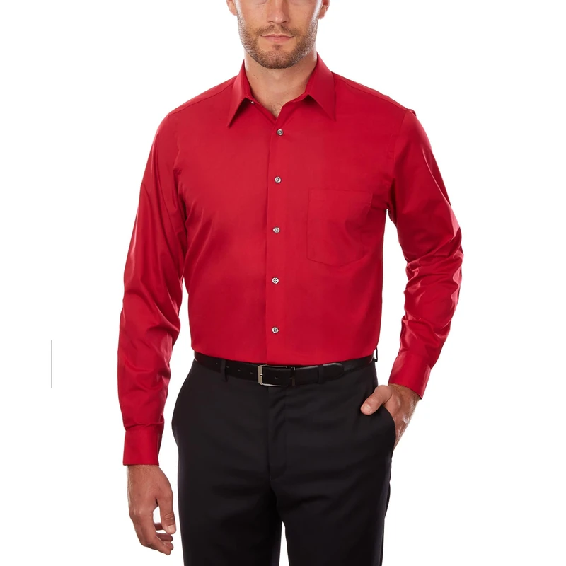Van Heusen Men's Dress Shirt Regular Fit Poplin Solid, Flame, 15.5" Neck 36"-37" Sleeve - Image 1