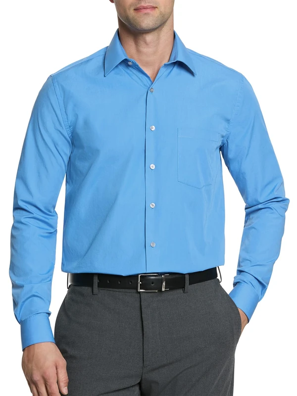 Van Heusen Men's Poplin Regular Fit Solid Point Collar Dress Shirt, Pacific, 38 cm Cuello 81 cm-84 cm Manga - Image 1