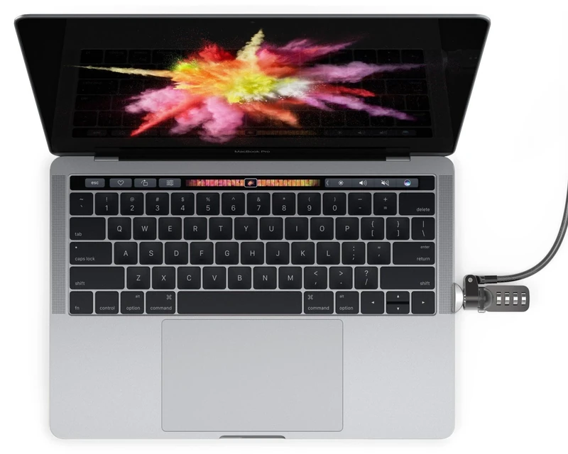 Compulocks' MacBook Pro Touch Bar Ledge Lock Slot Adapter with Combination Cable Lock for 15" & 13" (Four Thunderbold Version) A1989, A1990,A1707, A1706, A2251 - Silver / 18.8m Cable Lock - Black (MBPRLDGTB01CL) - Image 1