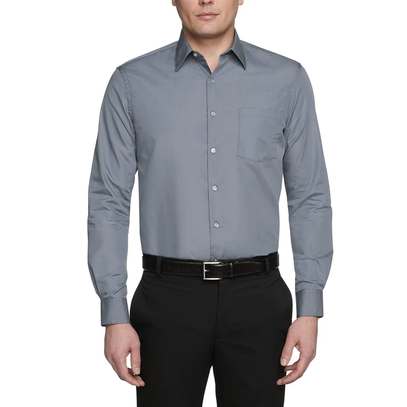 Van Heusen Men's Poplin Regular Fit Solid Point Collar Dress Shirt, Grey, 16" Neck 34"-35" Sleeve