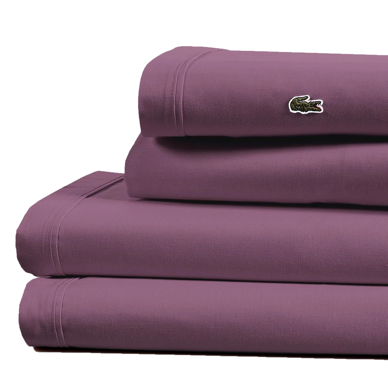 Lacoste 100% Cotton Percale 4-Piece Sheet Set – Cool, Crisp, Matte, and Durable, Oeko-Tex Certified – Solid, Plum, California King