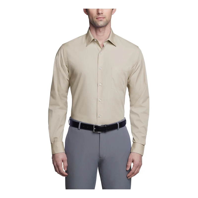 Van Heusen Men's Dress Shirt Fitted Poplin Solid, Stone, 16" Neck 36"-37" Sleeve