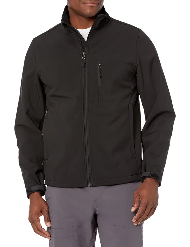 Amazon Essentials Men's Water-Resistant Softshell Jacket, Black, XL