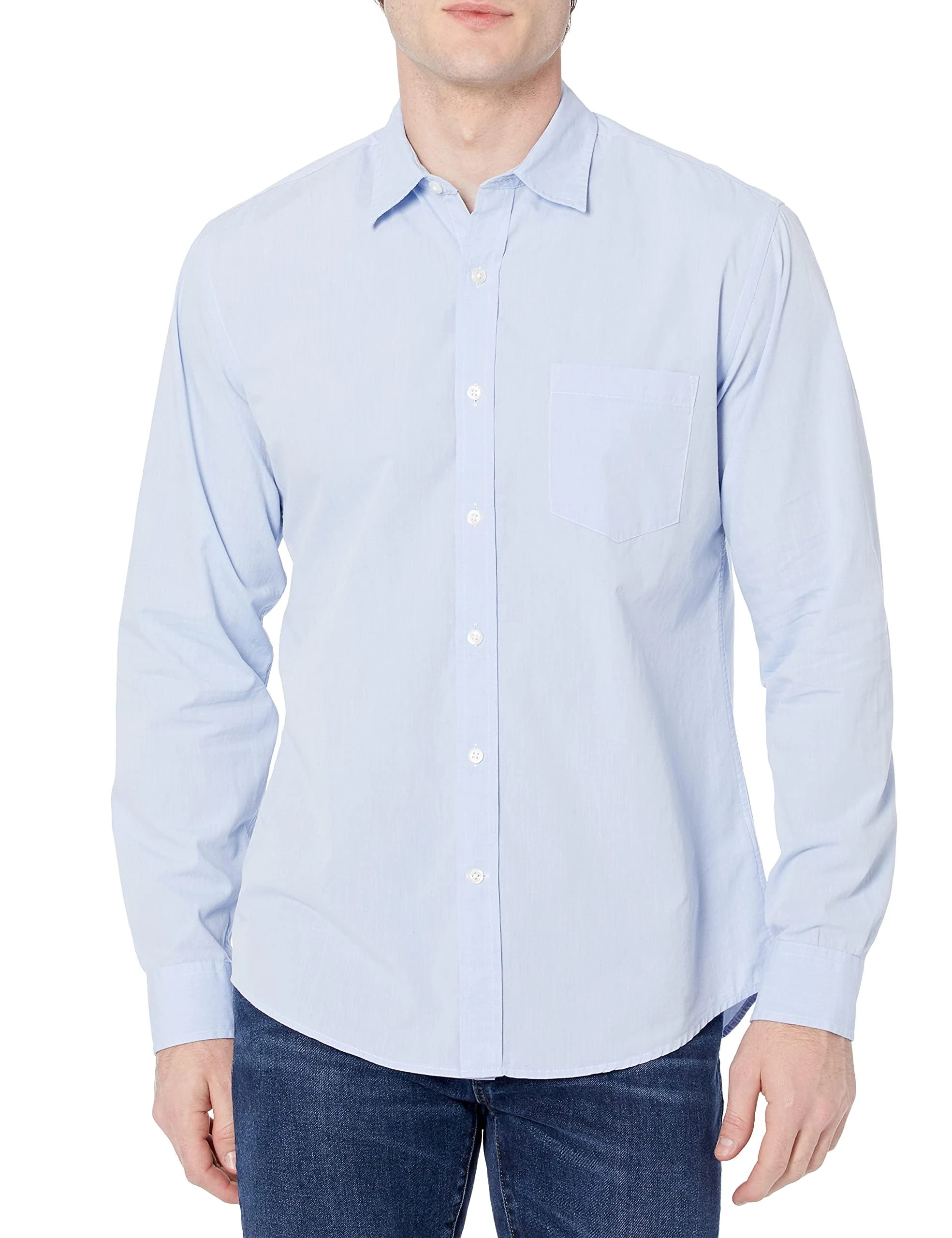 Amazon Essentials Men's Regular-Fit Long-Sleeve Casual Poplin Shirt, Light Blue, L