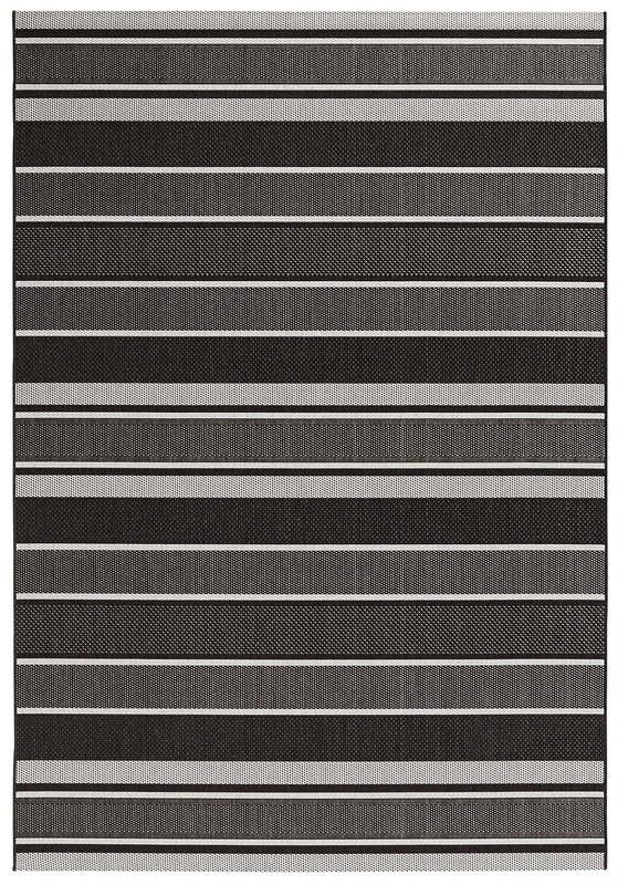 NORTHRUGS Indoor and Outdoor Rug Strap 160 x 230 cm - Weatherproof Modern Striped Pattern Graphic Design Runner for Balcony Patio Garden Conservatory Living Room Rug Waterproof in Black