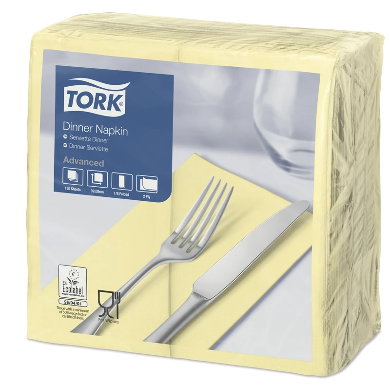 SCA Tork 477611 Dinner Napkin, 2 Ply, 1/8 Fold, 39 x 39 cm (Pack of 1800)
