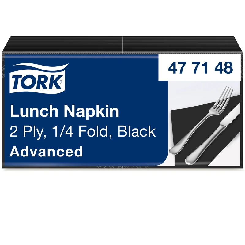 Tork 477148 Black Lunch Napkin / 2 Ply Advanced, Unprinted Serviette in Black 10 X 200 Sheets