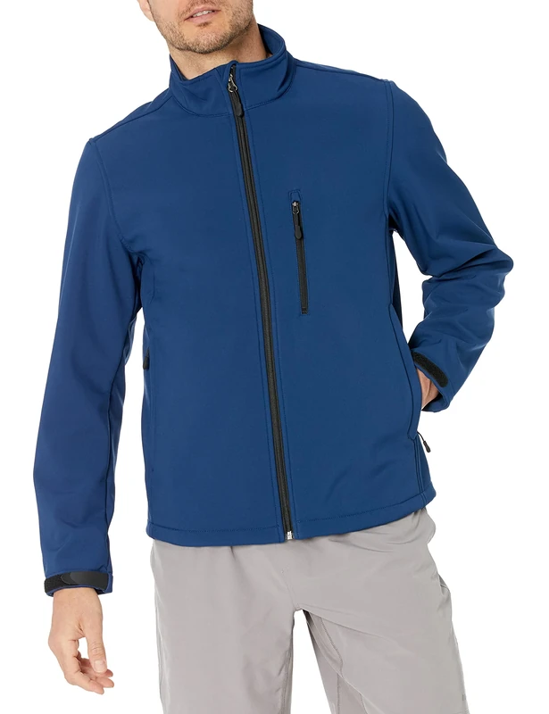 Amazon Essentials Men's Water-Resistant Softshell Jacket, Navy, XL