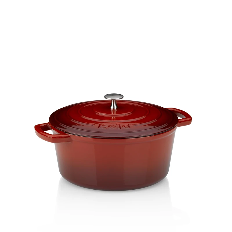 kela Roaster cast Iron Round 4.6 litres, Dutch Oven CALIDO, Induction cast Iron Roaster with lid, cast Iron Pot for Baking Bread, Enamelled, red