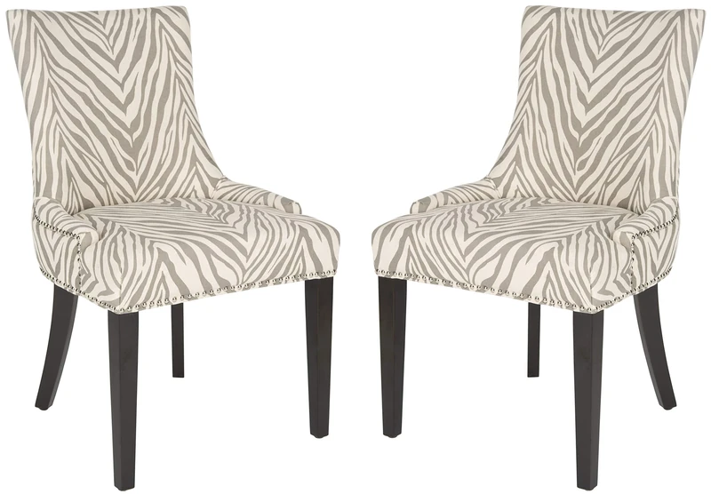 Safavieh Set of 2 Contemporary Upholstered Chairs, in Grey Zebra