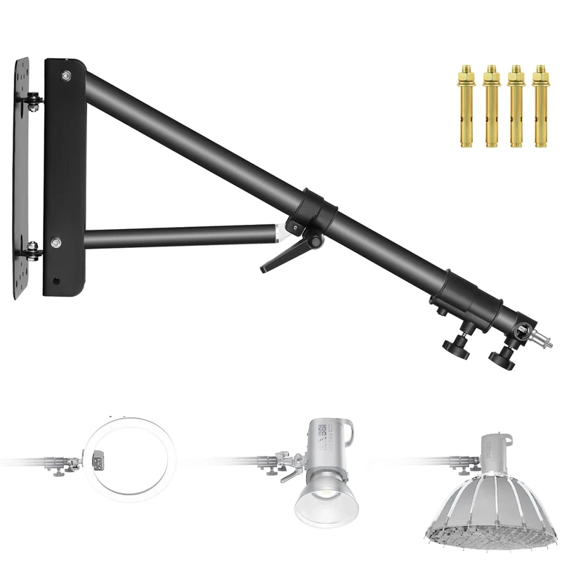 Neewer Wall Mounting Triangle Boom Arm for Photography Strobe Light, Monolight, Softbox, Umbrella, Reflector and Ring Light, Support 180 Degree Rotation, Max Length 4 Feet/125cm (Black)