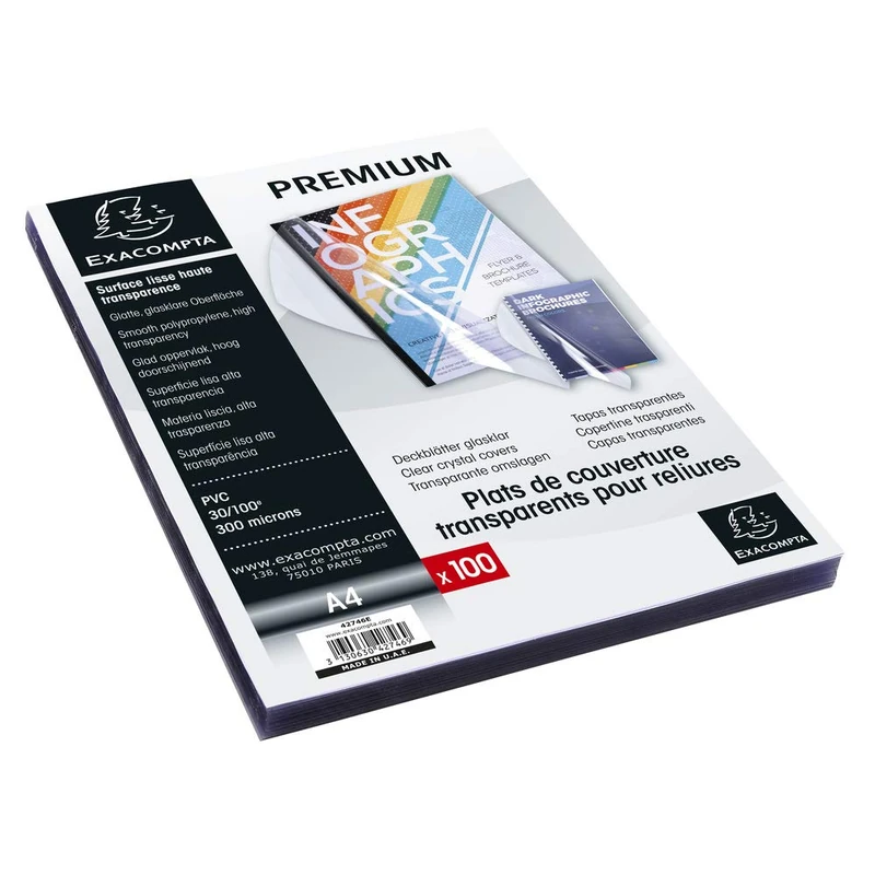 Exacompta - Ref 42746E - PVC Transparent Covers for Presentation Binders - Suitable for Storing A4 Documents, 0.3mm Thick Material - Clear (Pack of 100)