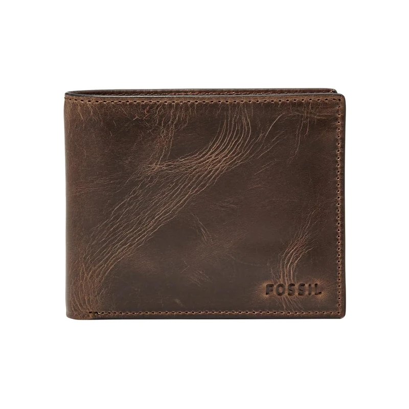 Fossil Wallet for Men Derrick, Leather Bifold Dark brown L 12,4 cm, W 0,5 cm, H 8,9 cm ML3771201