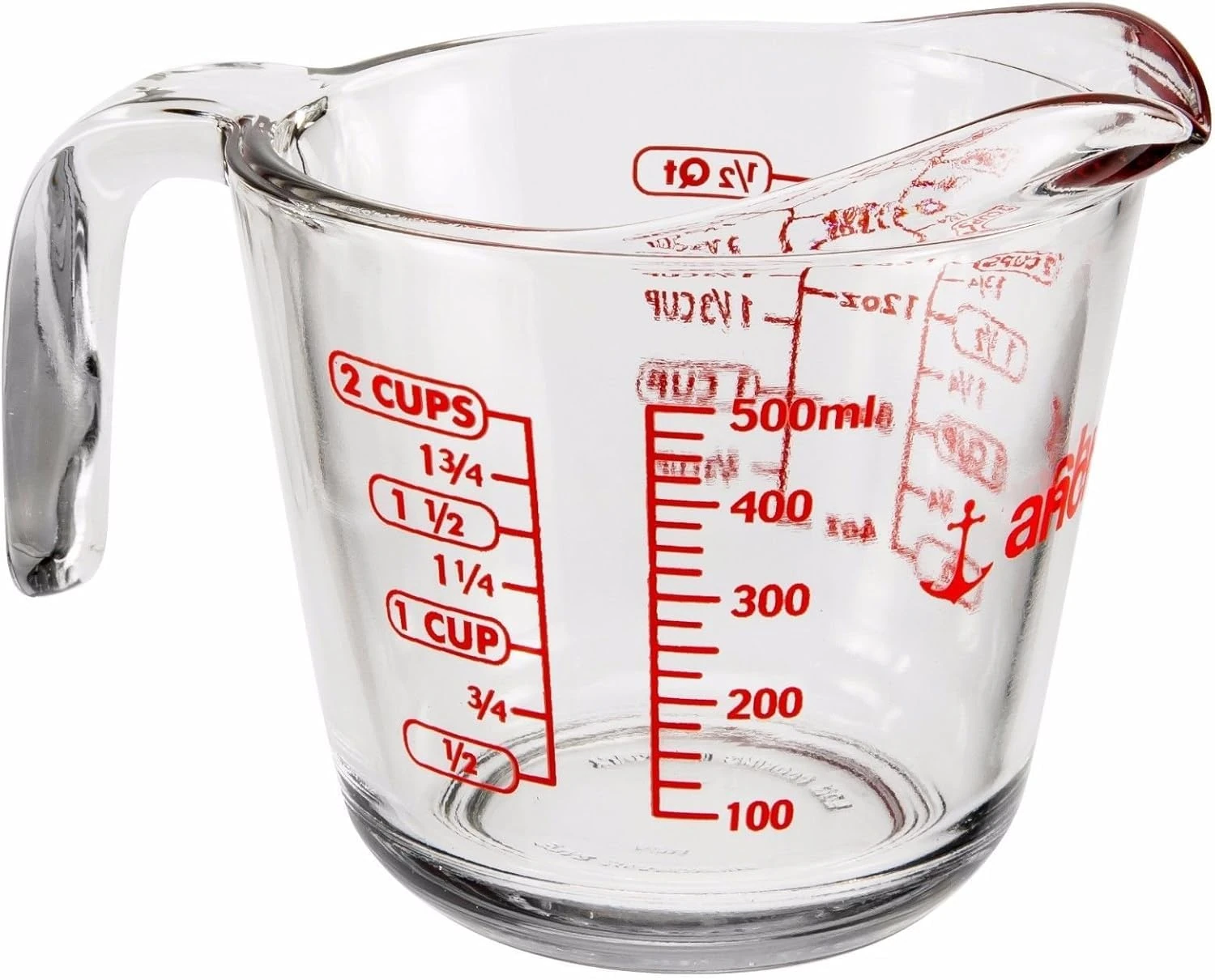 Anchor Hocking 500ml Glass Measuring jug with Millilitres, Pint & Cups Measurements, Kitchen & Gravy Jugs