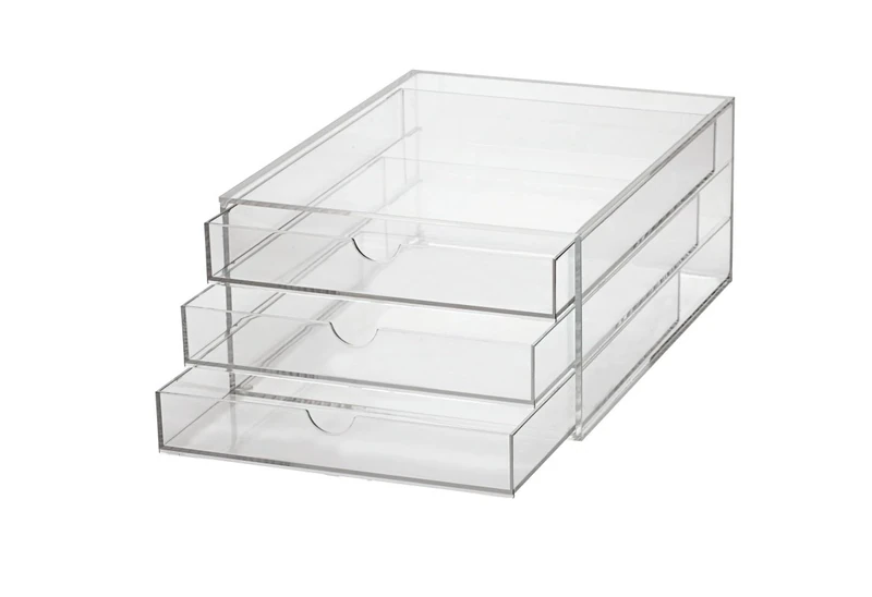 Maul A4 Acrylic Drawer Box, Desk Organiser with 3 Compartments for Storing Paper, Bill, Documents, Space-saving, Stackable for Desk and Shelf, Transparent