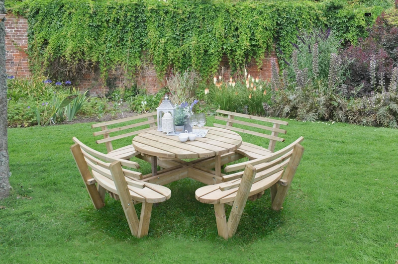Forest Garden Forest Circular Picnic Table with Seat Backs, Pressure Treated, 2.46m