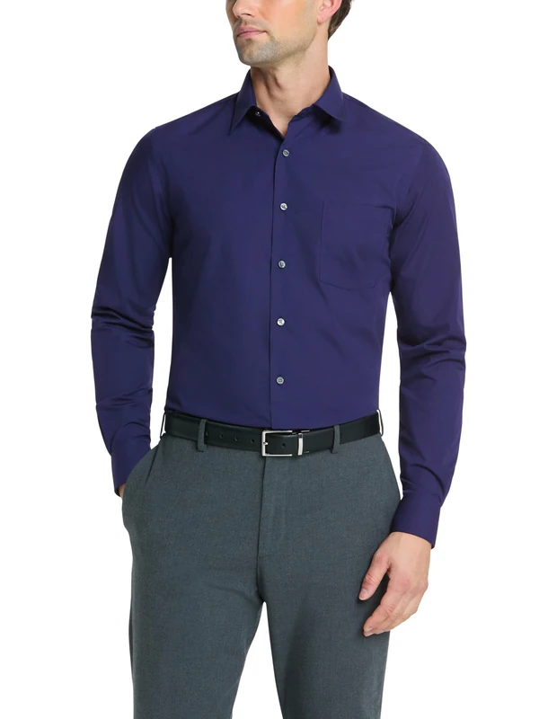 Van Heusen Men's Dress Shirt Fitted Poplin Solid, Persian Blue, 17.5" Neck 36"-37" Sleeve