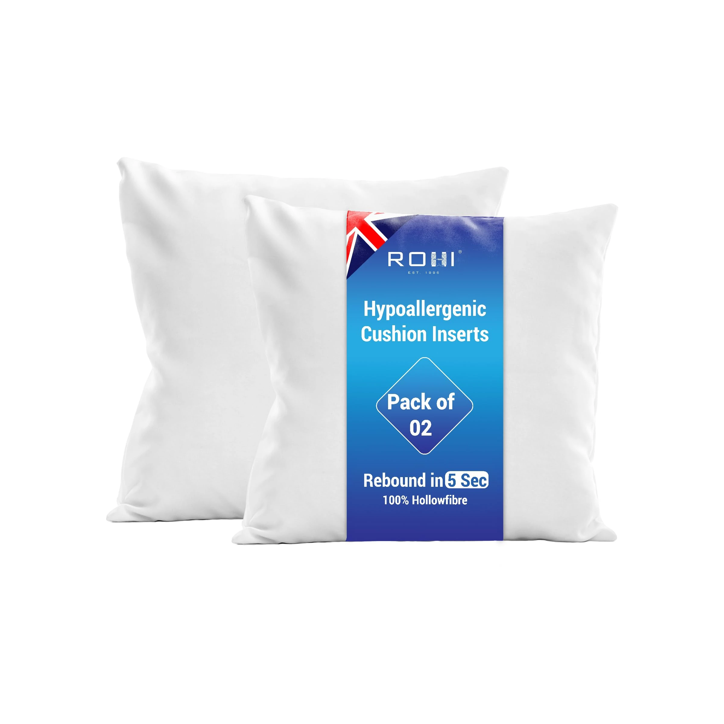 Rohi Set of 2 Hypoallergic Cushion Inner Pads (Pack of 2) 18" x 18" (45cm x 45cm) Cushion Insert Decorative Square Pillow Stuffer for Sofa Couch Cushions