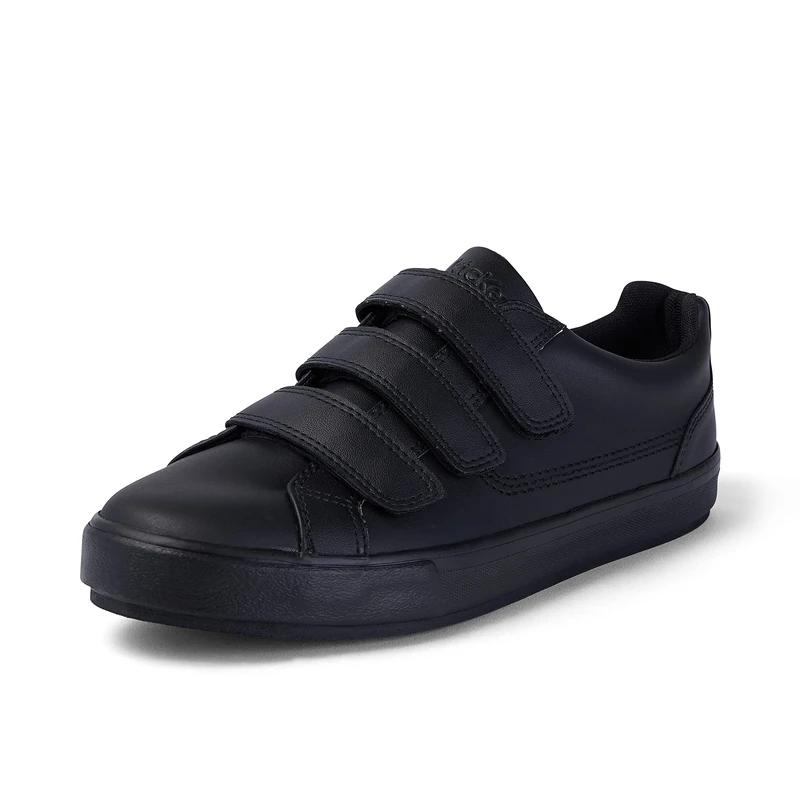 Kickers Unisex Tovni Triple Strap Shoes | Smart Everyday School Look | Hook & Loop Fastening, Cushioned for All-Day Wear, Black, 11 UK