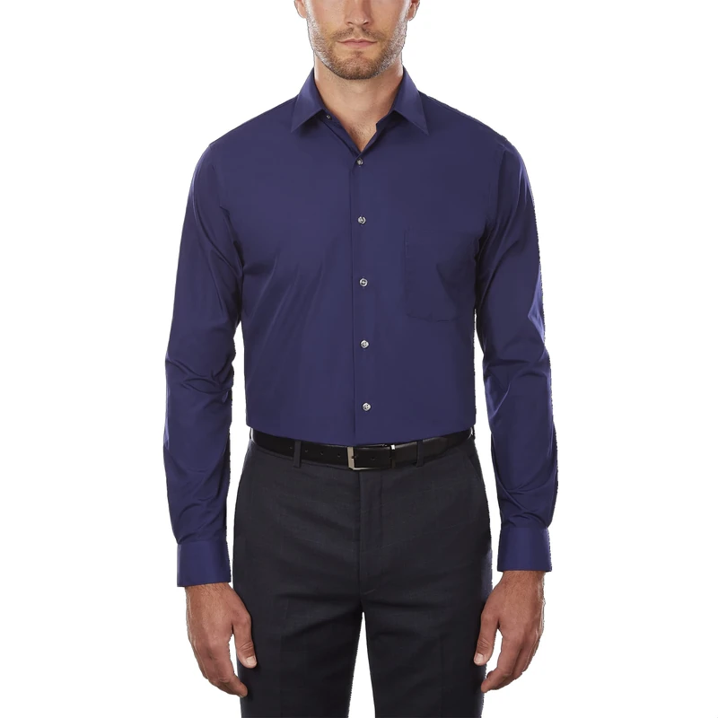 Van Heusen Men's Dress Shirt Regular Fit Poplin Solid, Persian Blue, 14.5" Neck 32"-33" Sleeve
