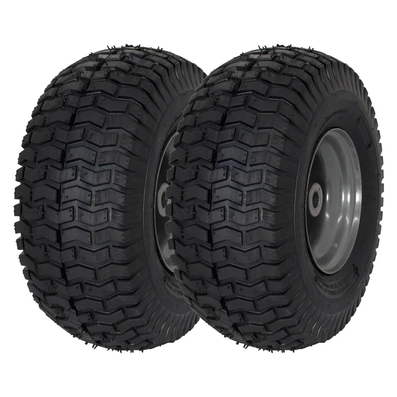 MARASTAR 21446-2PK 15x6.00-6 Tyre and Wheel Assembly Replacement Front Lawn Mower Tyre Compatible with Craftsman Ride On Mowers (Pack of 2)