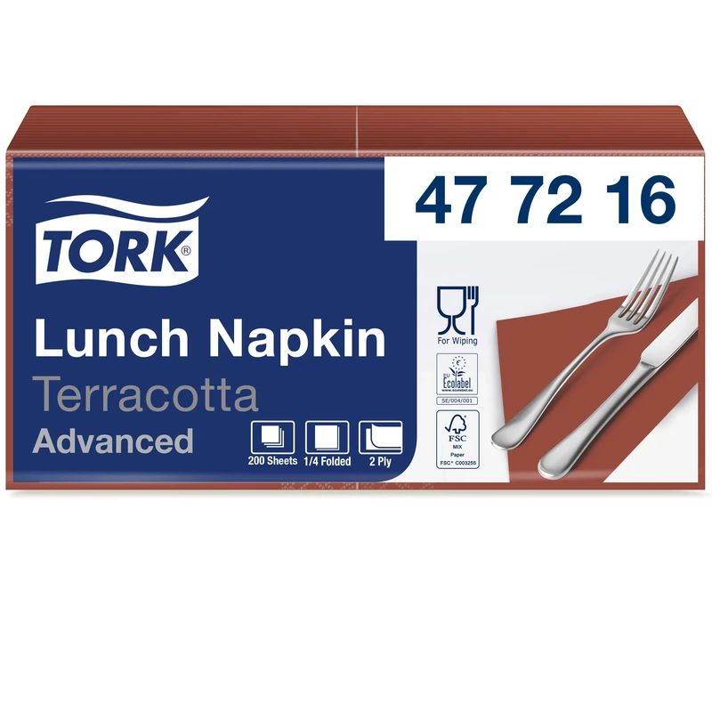 Tork 477216 Terracotta Lunch Napkin / 2 Ply Advanced, Unprinted Serviette in Light Brown / 10 x 200 Sheets