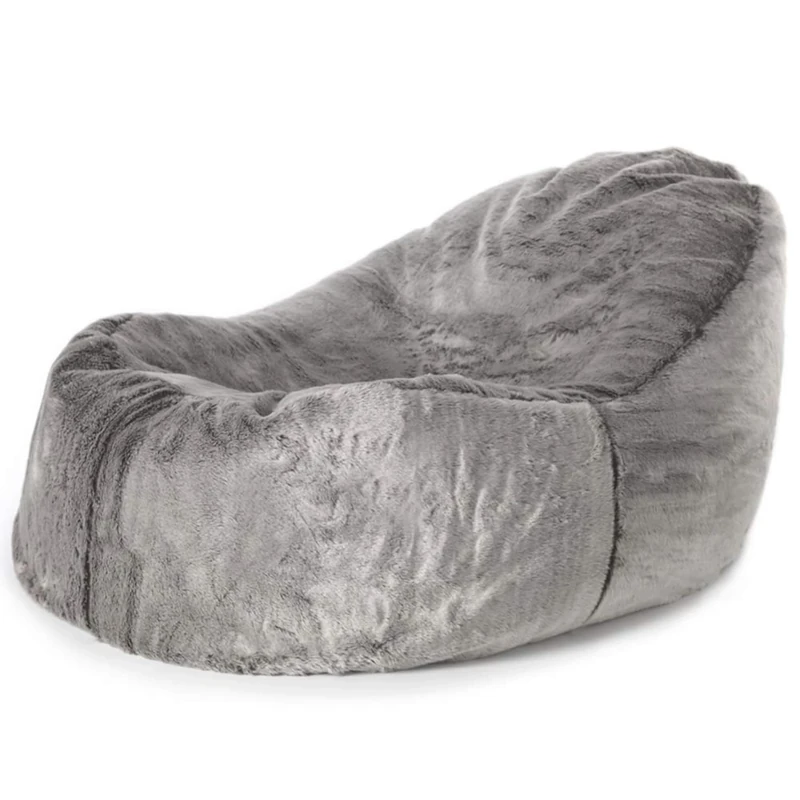 icon Lounger Faux Fur Bean Bag Chair, Grey, Large Adult Bean Bag with Filling Included, Comfy Chair, Living Room, Living Room Furniture, Bedroom Furniture