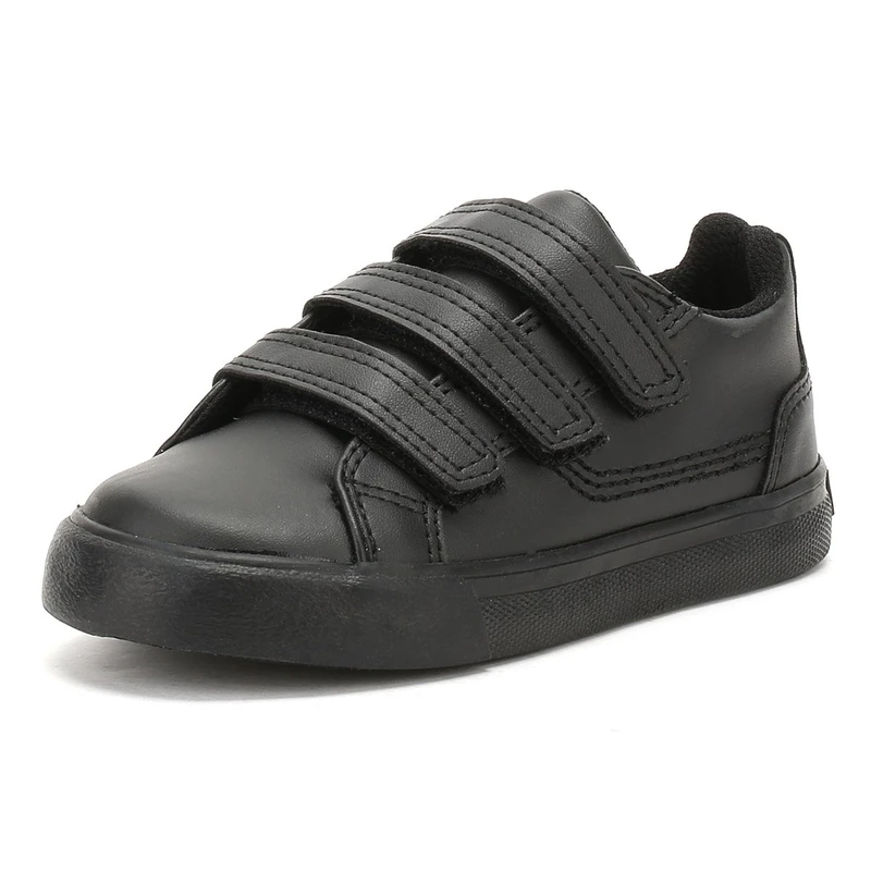 Kickers Unisex Kids Tovni Triple Strap School Shoes | Smart Everyday School Look | Hook & Loop Fastening, Cushioned for All-Day Wear, Black, 5 UK Child