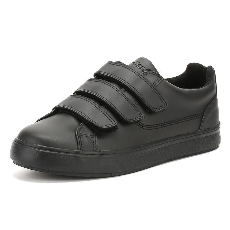 Kickers Unisex Tovni Triple Strap Shoes | Smart Everyday School Look | Hook & Loop Fastening, Cushioned for All-Day Wear, Black, 4 UK