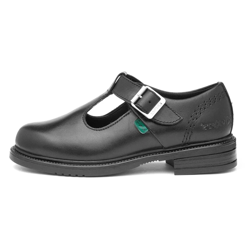 Kickers Lach Girls Black Leather T-Bar Shoe - Size 5 - Black