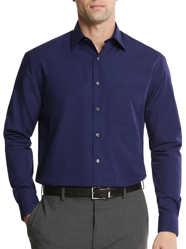 Van Heusen Men's Poplin Regular Fit Solid Point Collar Dress Shirt, Persian Blue, 17" Neck 36"-37" Sleeve