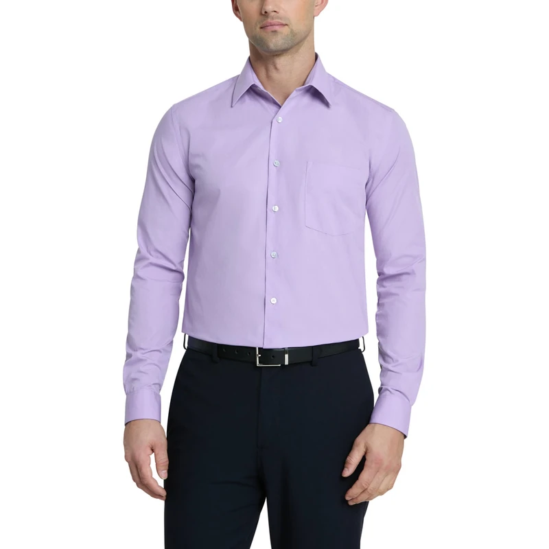 Van Heusen Men's Dress Shirt Regular Fit Poplin Solid, Lavender, 17.5" Neck 36"-37" Sleeve