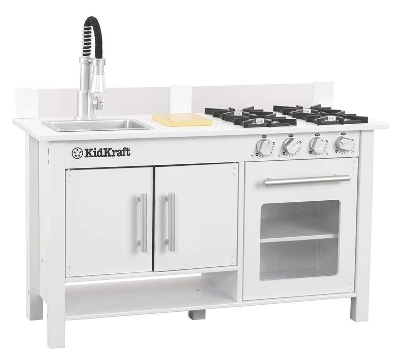 KidKraft Little Cook's Work Station Play Kitchen, Wooden Toy With Chopping Board and Pull out Tap, Toddler Toys, 53407