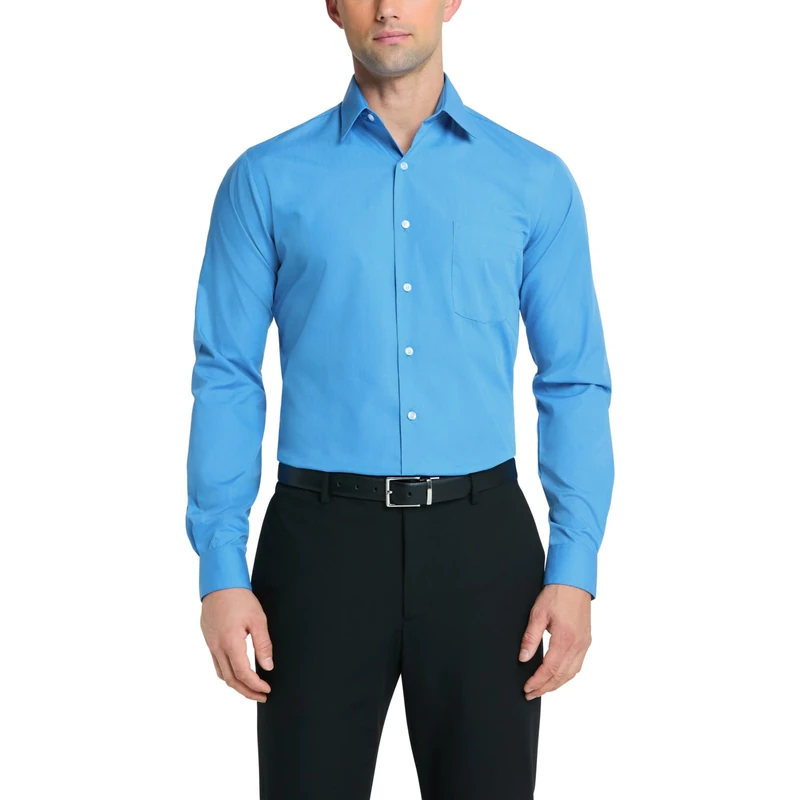 Van Heusen Men's Dress Shirt Fitted Poplin Solid, Pacifico, 18.5" Neck 34"-35" Sleeve