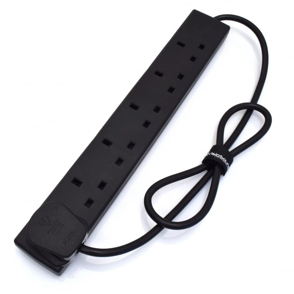 6-Gang Extension Trailing Lead - Black Multi Plug Power Cable - 1m / 2m / 3m / 5m / 10m 1m