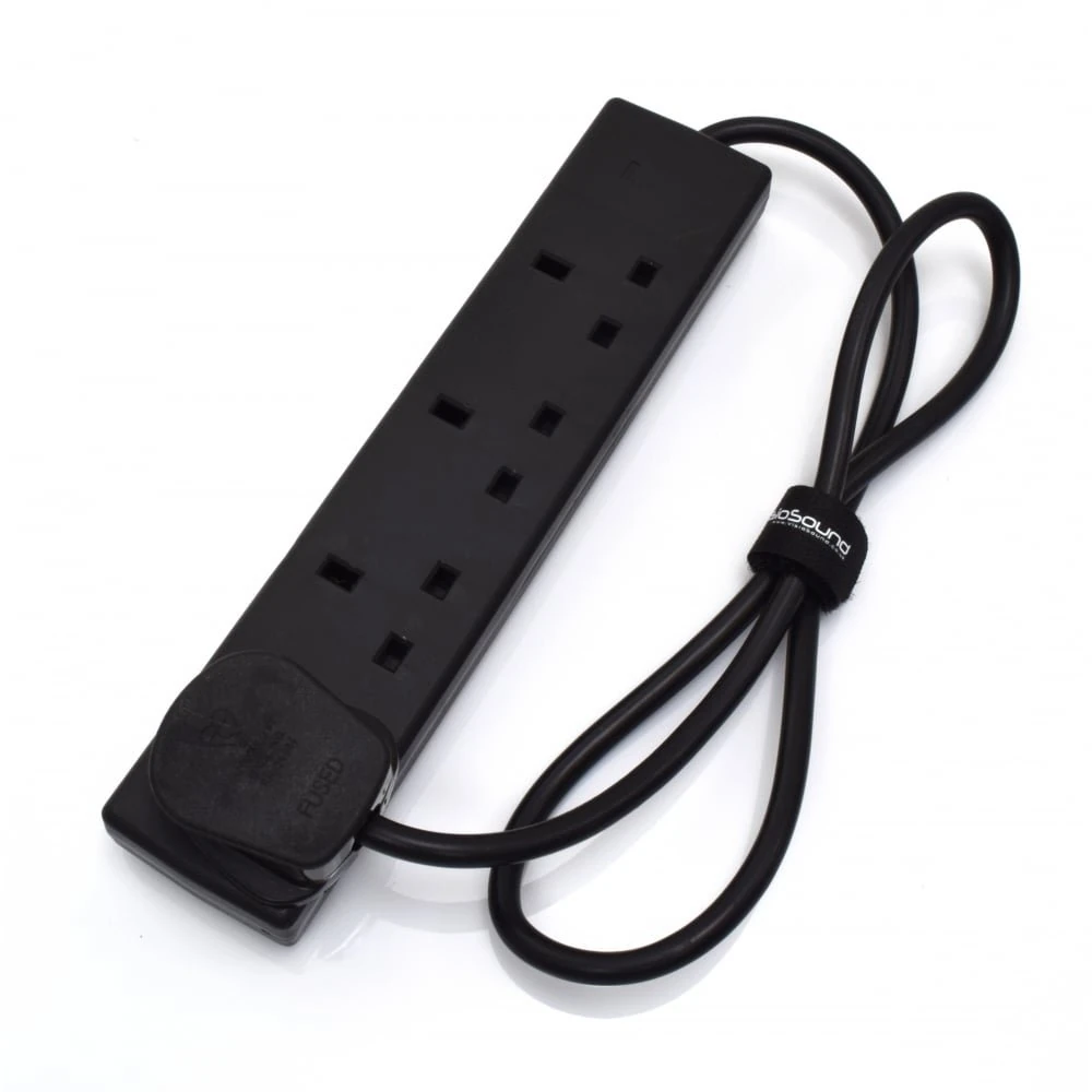 4-Gang Extension Trailing Lead - Black Multi Plug Power Cable - 1m / 2m / 3m / 5m / 10m 1m