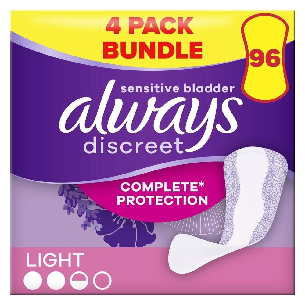 Always Discreet Incontinence Panty Liners For Women, Normal 96 Liners (24 x 4 Packs) SAVING PACK, Complete Protection, for Bladder Leak, Thin And Discreet, Odour Neutraliser
