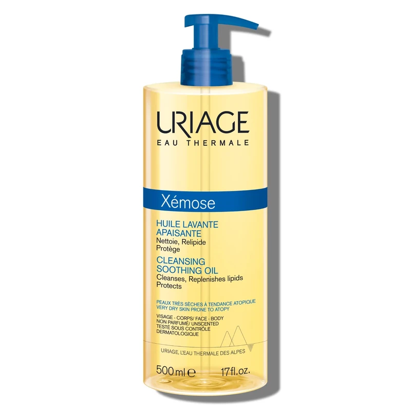 Uriage Xemose C8+ Anti-itch Shower Oil 500ml – Face & Body Wash - Very Dry Skin Prone to Atopy – Soothes from 1st application - 8 Biomimetic Ceramides & Shea Butter - Fragrance-Free