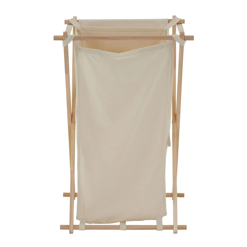 Household Essentials 6785-1 Collapsible Wood X-Frame Laundry Hamper with Fold Over Lid