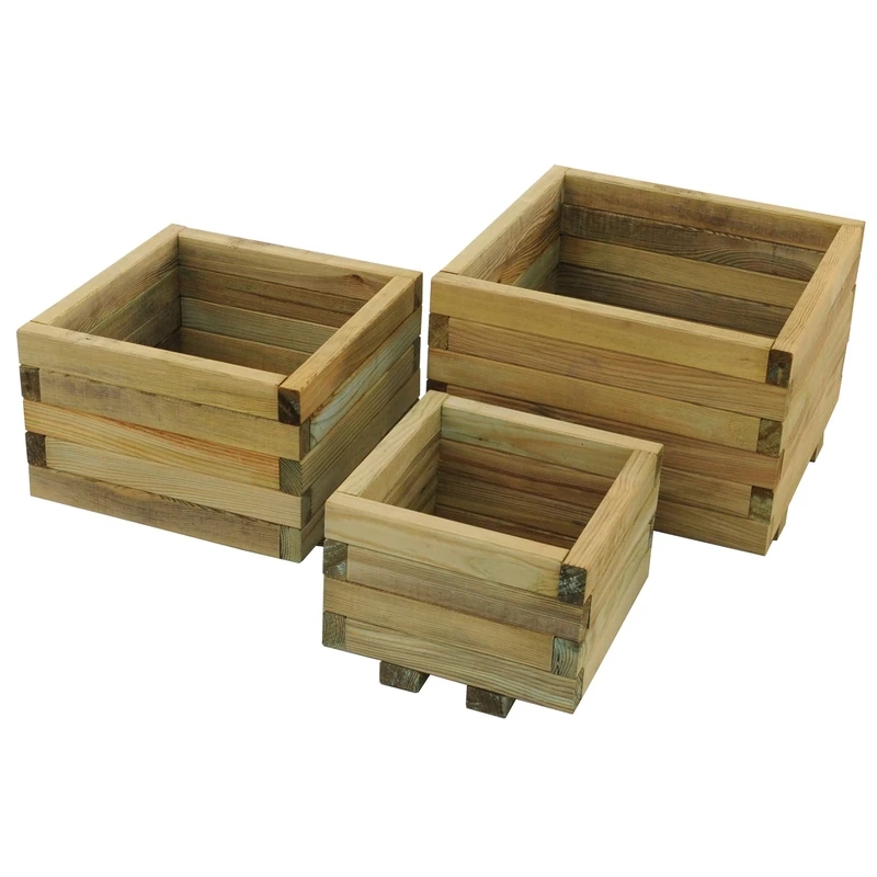 Forest Garden 3 Sizes Pressure Treated Wooden Kendal Square Planter, Set of 3