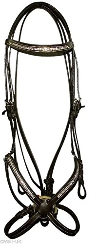 Cwell Equine NEW Leather Crystal Mexican Grackle Bridle With Reins Full/Cob/Pony Black (BLACK, PONY)