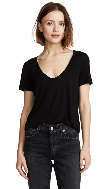 Splendid Women's Scoop Neck Short Sleeve T-Shirt, Black, Medium